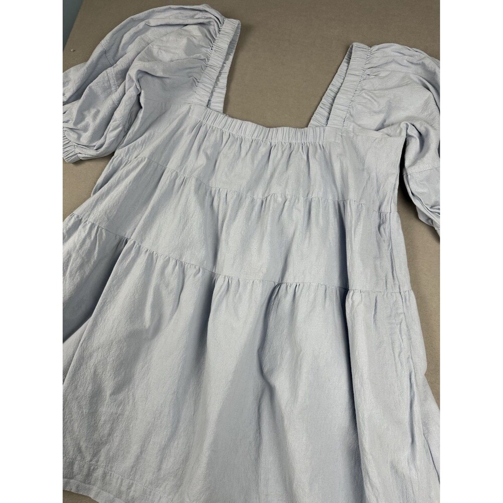 American Threads Light Blue Cotton Babydoll Dress Sz M Tiered Romantic Boho